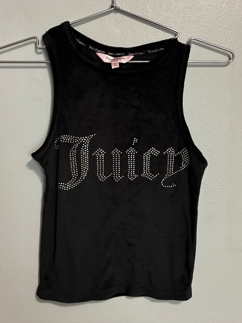 Juicy Couture Black Rhinestone Logo Tank Top Size Small Y2K Glam Sleeveless